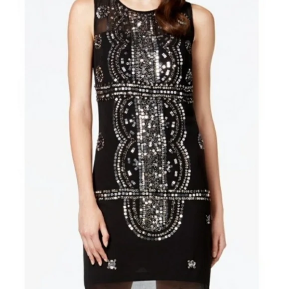 Adrianna Papell | Dresses | Adrianna Papell Black Mosaic Beaded Shift Dress  4 | Poshmark